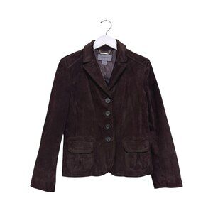 Ann Taylor Brown Leather Jacket Blazer Button Down Pockets Lined Women’s Size 6